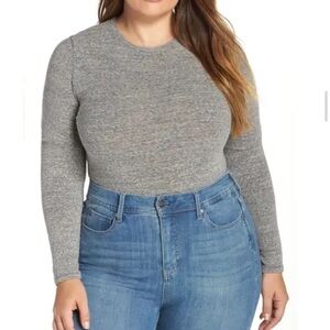 Gray Long Sleeve Thong Bodysuit, Cotton Blend